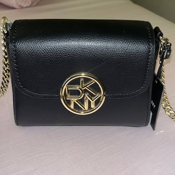 DKNY BLACK AND GOLD CROSSBODY HANDBAG - Picture 1 of 12